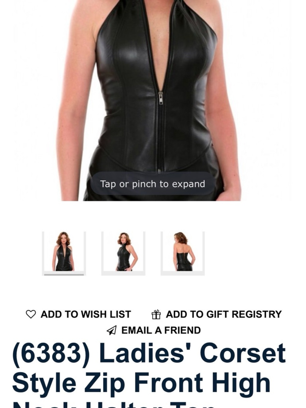 Northbound Leather Black Leather Zip-Front High Neck Halter Corset Top
